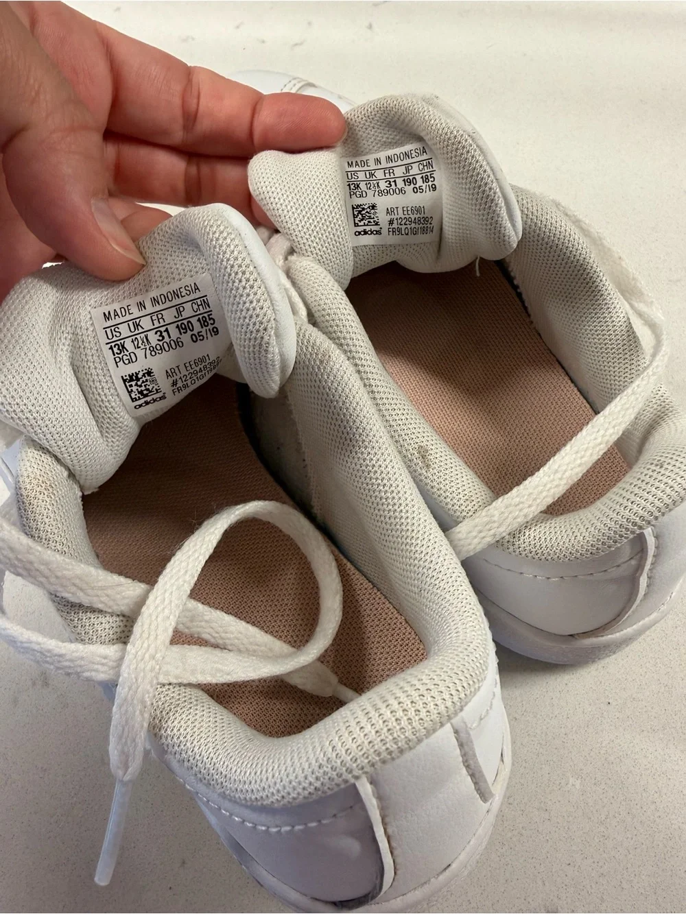 adidas Kids White Sneakers with Peach Stripes